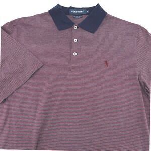 Polo Golf Ralph Lauren Mens M Pima Cotton Striped Polo Shirt Burgundy Navy White